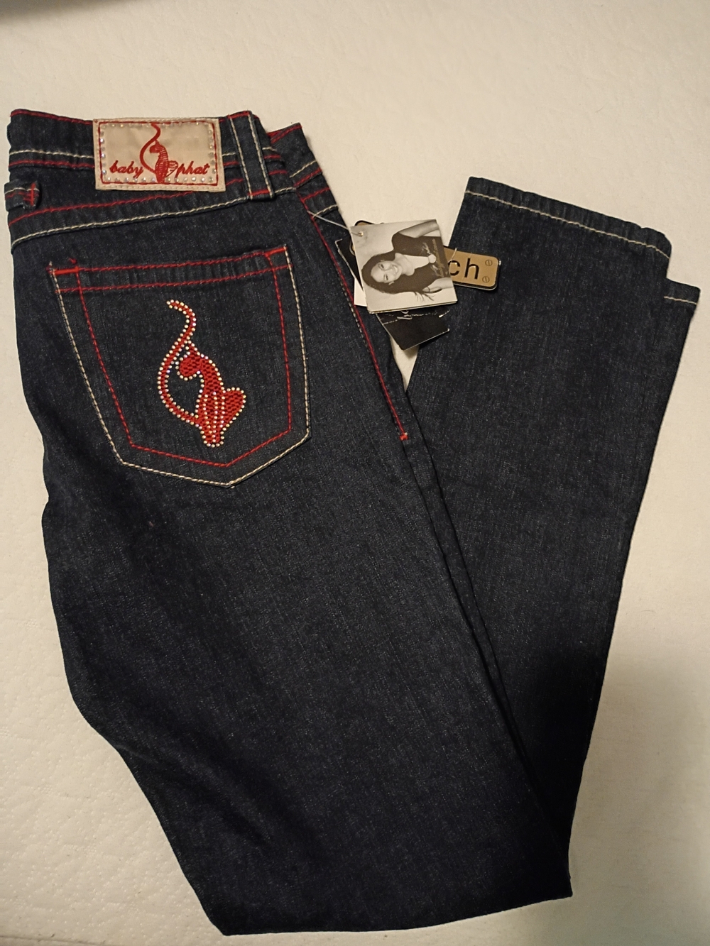 Baby Phat Jeans with Rhinestones And Red Accent~